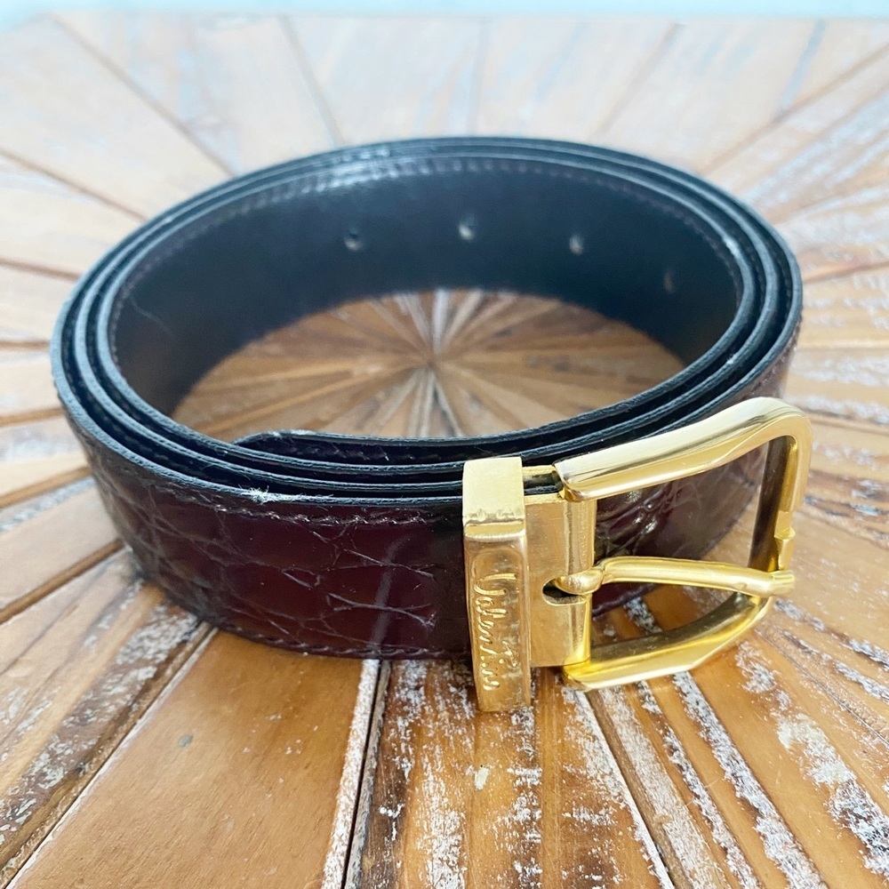 EUC Brown Faux Croc Belt with Gold Hardware